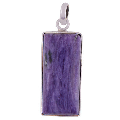 Beautiful Gemstone Charoite Rectangle Shape 925 Sterling Solid Silver Pendant - R100320-23