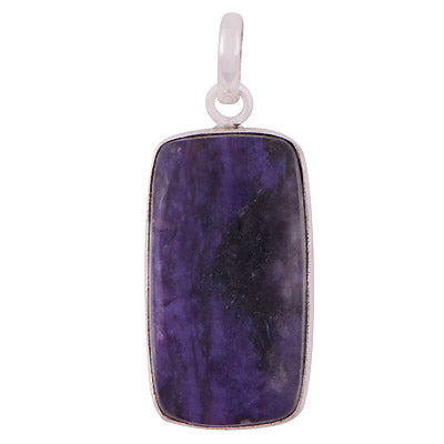 Beautiful Gemstone Charoite Rectangle Shape 925 Sterling Solid Silver Pendant - R100320-24