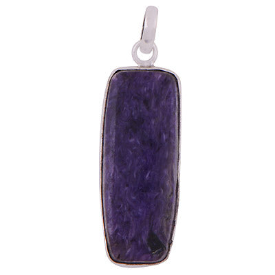 Beautiful Gemstone Charoite Rectangle Shape 925 Sterling Solid Silver Pendant - R100320-25