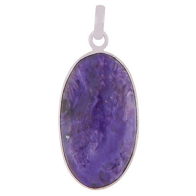 Beautiful Gemstone Charoite Oval Shape 925 Sterling Solid Silver Pendant - R100320-33