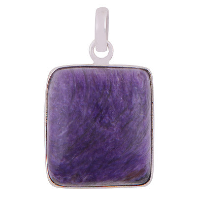 Beautiful Gemstone Charoite Rectangle Shape 925 Sterling Solid Silver Pendant - R100320-35