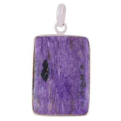 Beautiful Gemstone Charoite Rectangle Shape 925 Sterling Solid Silver Pendant - R100320-37