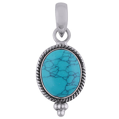 Alluring Twisted Rawa & Wire Work Around Turquoise Oval Shape 925 Sterling Solid Silver Pendant - R100337-23