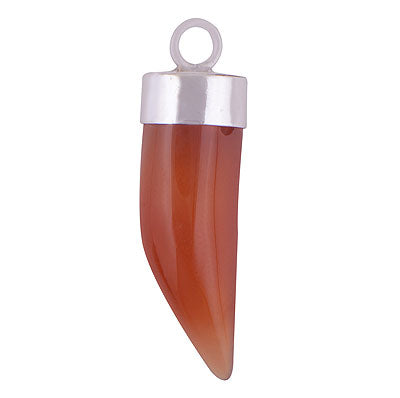 Stunning Tooth Shaped Gemstone Carnelian 925 Sterling Solid Silver Pendant - R100416-11
