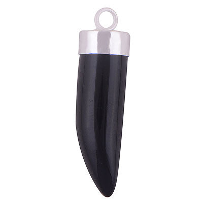 Stunning Tooth Shaped Gemstone Black Onyx 925 Sterling Solid Silver Pendant - R100416-13