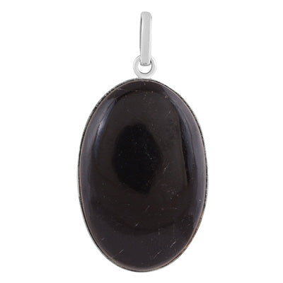 Beautiful Gemstone Black Tourmaline Oval Shape 925 Sterling Solid Silver Pendant - R100444-34