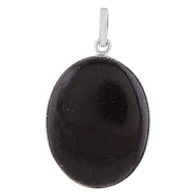Beautiful Gemstone Black Tourmaline Oval Shape 925 Sterling Solid Silver Pendant - R100444-36