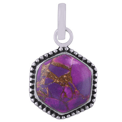Gorgeous Rawa Work Around Purple Copper Turquoise Hexagon Shape 925 Sterling Solid Silver Pendant - R100554-22
