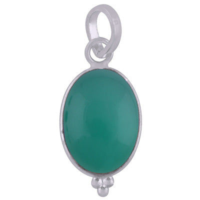 Classic Bezel Frame Rawa Work Around Green Onyx Oval Shape 925 Sterling Solid Silver Pendant - R100583-12