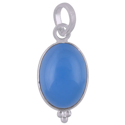Classic Bezel Frame Rawa Work Around Blue Chalcedony Oval Shape 925 Sterling Solid Silver Pendant - R100583-13