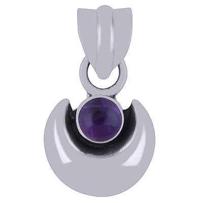 Gorgeous Moon Shaped Handcrafted Amethyst Round Shape 925 Sterling Solid Silver Pendant - R100591-51