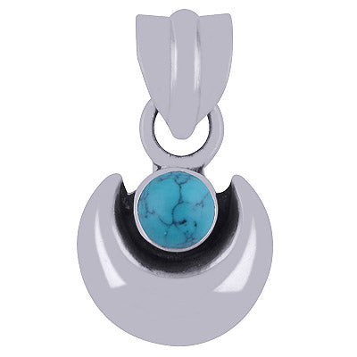 Gorgeous Moon Shaped Handcrafted Turquoise Round Shape 925 Sterling Solid Silver Pendant - R100591-53