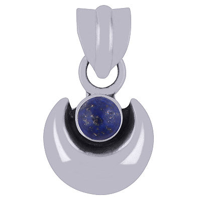 Gorgeous Moon Shaped Handcrafted Lapis Round Shape 925 Sterling Solid Silver Pendant - R100591-56