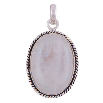 Beautiful Wire Work Around Rainbow Moonstone Oval Shape 925 Sterling Solid Silver Pendant - R100611-218