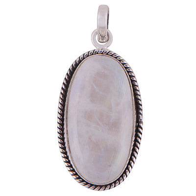 Beautiful Wire Work Around Rainbow Moonstone Oval Shape 925 Sterling Solid Silver Pendant - R100611-221