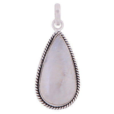 Beautiful Wire Work Around Rainbow Moonstone Pear Shape 925 Sterling Solid Silver Pendant - R100611-248