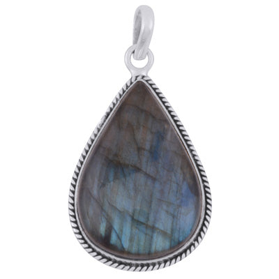 Beautiful Wire Work Around Labradorite Pear Shape 925 Sterling Solid Silver Pendant - R100619-188