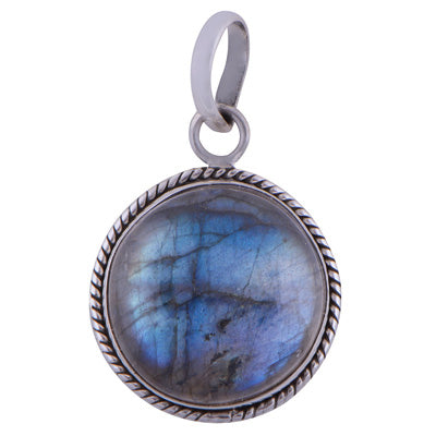 Beautiful Wire Work Around Labradorite Round Shape 925 Sterling Solid Silver Pendant - R100619-190