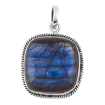 Beautiful Wire Work Around Labradorite Square Shape 925 Sterling Solid Silver Pendant - R100619-202