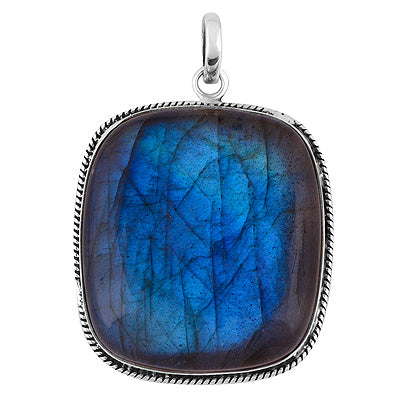 Beautiful Wire Work Around Labradorite Square Shape 925 Sterling Solid Silver Pendant - R100619-203