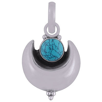 Crescent Moon Turquoise Round Shape 925 Sterling Solid Silver Pendant - R100622-9