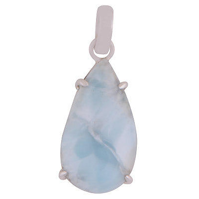 Gorgeous Prong Setting Around Larimar Pear Shape 925 Sterling Solid Silver Pendant - R100627-32