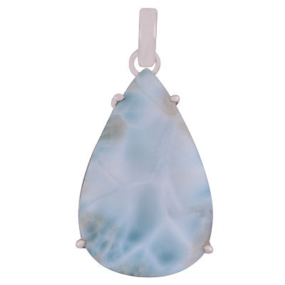 Gorgeous Prong Setting Around Larimar Pear Shape 925 Sterling Solid Silver Pendant - R100627-36