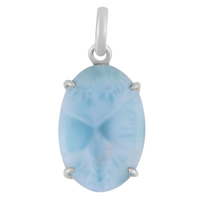 Gorgeous Prong Setting Around Larimar Oval Shape 925 Sterling Solid Silver Pendant - R100627-52