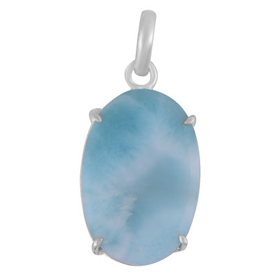 Gorgeous Prong Setting Around Larimar Oval Shape 925 Sterling Solid Silver Pendant - R100627-53