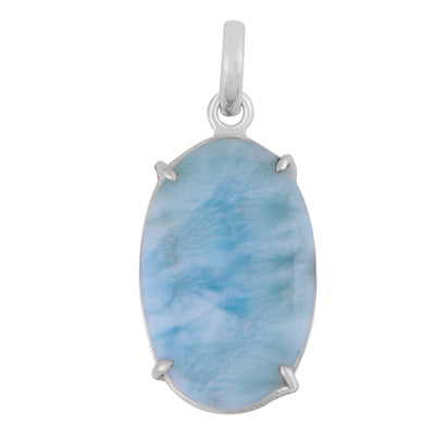 Gorgeous Prong Setting Around Larimar Oval Shape 925 Sterling Solid Silver Pendant - R100627-54