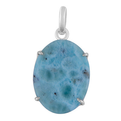Gorgeous Prong Setting Around Larimar Oval Shape 925 Sterling Solid Silver Pendant - R100627-55