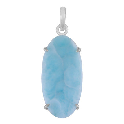 Gorgeous Prong Setting Around Larimar Oval Shape 925 Sterling Solid Silver Pendant - R100627-58