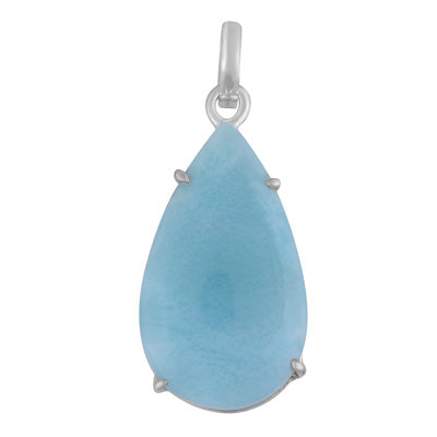 Gorgeous Prong Setting Around Larimar Pear Shape 925 Sterling Solid Silver Pendant - R100627-61