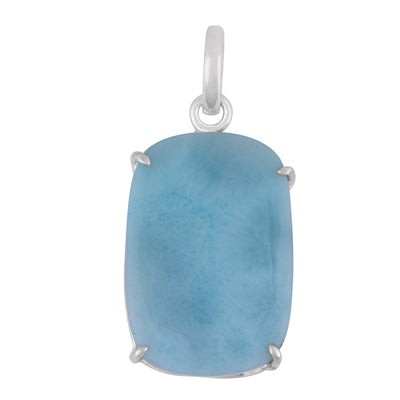 Gorgeous Prong Setting Around Larimar Rectangle Shape 925 Sterling Solid Silver Pendant - R100627-62