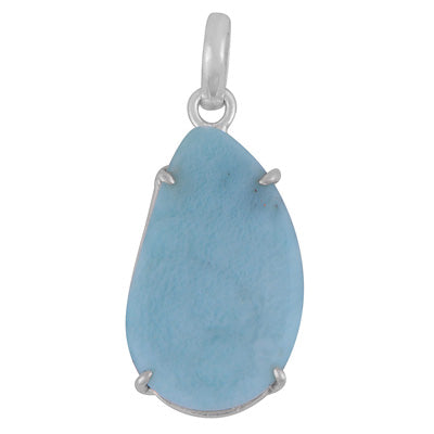 Gorgeous Prong Setting Around Larimar Fancy Shape 925 Sterling Solid Silver Pendant - R100627-64