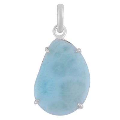 Gorgeous Prong Setting Around Larimar Fancy Shape 925 Sterling Solid Silver Pendant - R100627-65