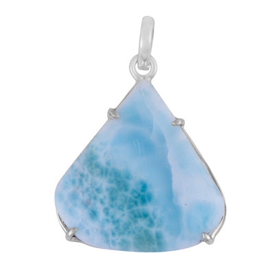 Gorgeous Prong Setting Around Larimar Fancy Shape 925 Sterling Solid Silver Pendant - R100627-71