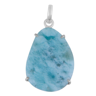 Gorgeous Prong Setting Around Larimar Fancy Shape 925 Sterling Solid Silver Pendant - R100627-72