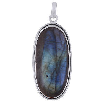 Gorgeous Plain Labradorite Oval Shape 925 Sterling Solid Silver Pendant - R100643-135