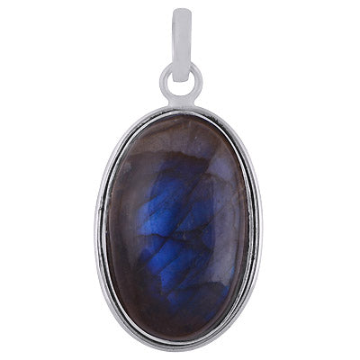 Gorgeous Plain Labradorite Oval Shape 925 Sterling Solid Silver Pendant - R100643-137