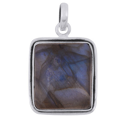 Gorgeous Plain Labradorite Rectangle Shape 925 Sterling Solid Silver Pendant - R100643-145