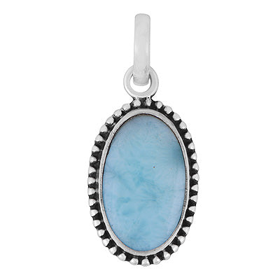 Alluring Rawa Work Around Larimar Oval Shape 925 Sterling Solid Silver Pendant - R100682-35