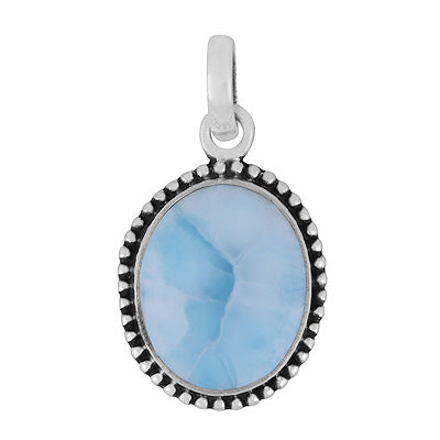 Alluring Rawa Work Around Larimar Oval Shape 925 Sterling Solid Silver Pendant - R100682-36