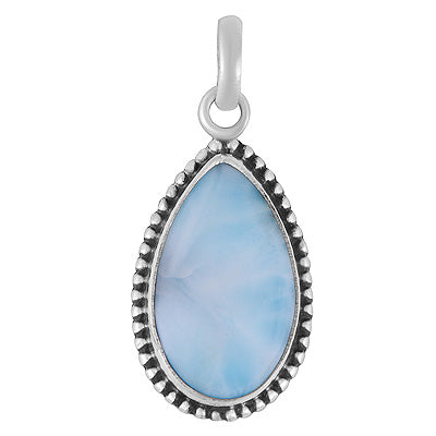 Alluring Rawa Work Around Larimar Pear Shape 925 Sterling Solid Silver Pendant - R100682-43