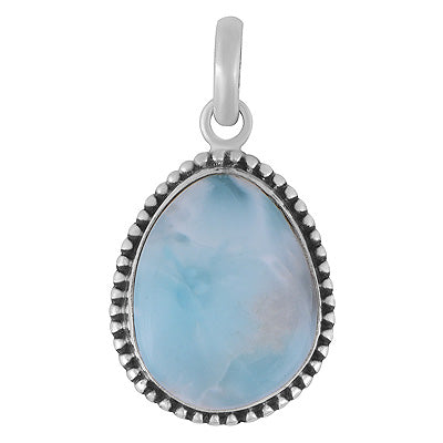 Alluring Rawa Work Around Larimar Pear Shape 925 Sterling Solid Silver Pendant - R100682-49