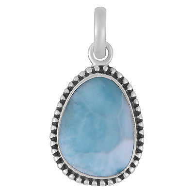 Alluring Rawa Work Around Larimar Fancy Shape 925 Sterling Solid Silver Pendant - R100682-56