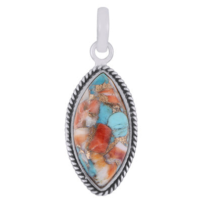 Authentic Wire Work Around Oyster Copper Turquoise Marquise Shape 925 Sterling Solid Silver Pendant - R100700-27
