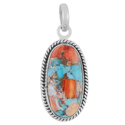 Authentic Wire Work Around Oyster Copper Turquoise Oval Shape 925 Sterling Solid Silver Pendant - R100700-28