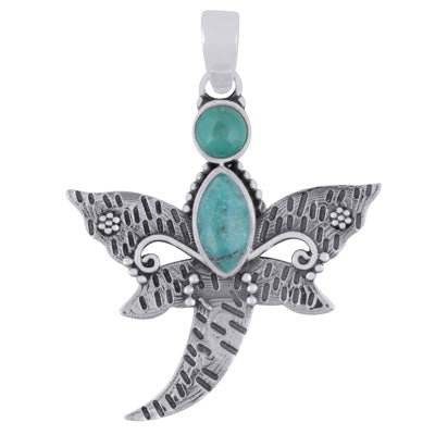 Gorgeous Butterfly Turquoise Marquise,Round Shape 925 Sterling Solid Silver Pendant - R100748-34