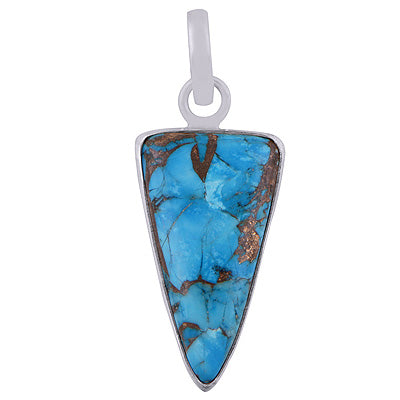 Beautiful Gemstone Blue Copper Turquoise Inverted Triangle Shape 925 Sterling Solid Silver Pendant - R100767-57